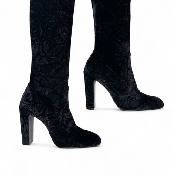 Stuart Weitzman Black Vidaland 100 Over the Knee Crushed Velvet Boots 7 NWOB - Picture 11 of 16